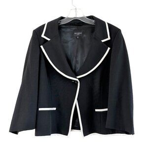 Hobbs London Black Wool Cropped Ivory Contrast Trim Blazer Jacket